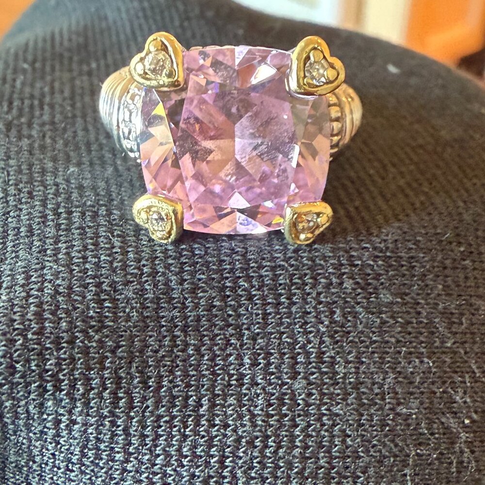 Judith Ripka Pink and Gold Heart Accent Ring